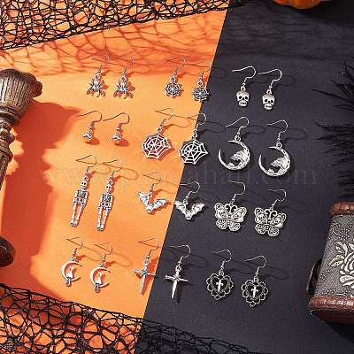 Серьги-подвески из тибетского сплава на хэллоуин EJEW-JE06523-1