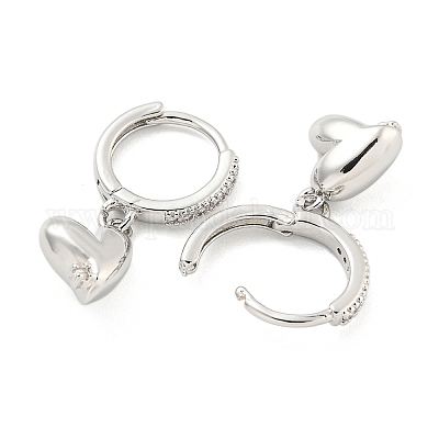 Серьги-кольца с подвесками из латуни с микро-паве в форме сердца для женщин с кубическим цирконием AJEW-U003-02P-1