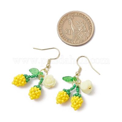 Цветок с вишней 304 нержавеющая сталь стеклянные бусины подвесные серьги EJEW-MZ00419-04-1