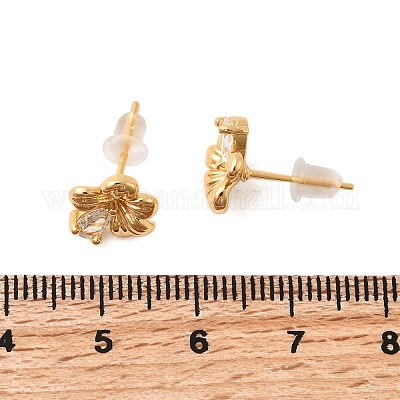 Серьги-гвоздики в форме цветка с микропаве из прозрачных кубических цирконий из латуни EJEW-C158-17A-G-1