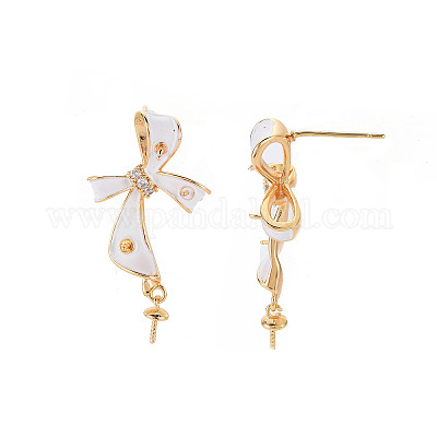 Фурнитура для серег-гвоздиков из латуни с микропаве из прозрачного кубического циркония с эмалью KK-S356-617B-NF-1