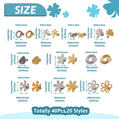 40 шт. 20 стиля фурнитуры для сережек-гвоздиков из нержавеющей стали 201 STAS-TA0001-91-1