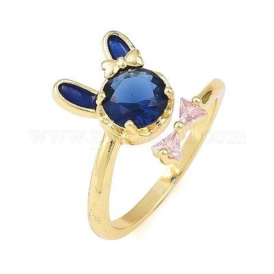 Женские кольца-манжеты с зайчиками и бантами из латуни с микропаве из кубических цирконий RJEW-A088-10G-03-1