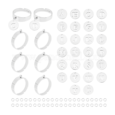 Набор для самостоятельного изготовления регулируемого кольца с подвеской в виде алфавита DIY-UN0005-67-1