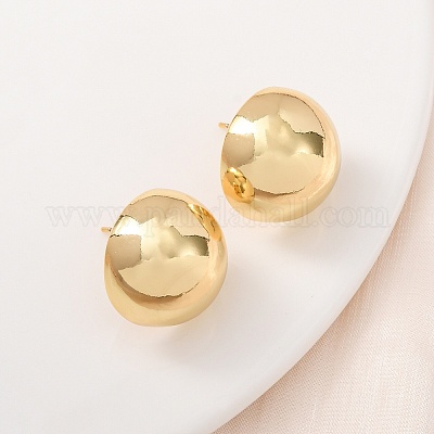 Полукруглые латунные серьги-гвоздики EJEW-D346-07G-1