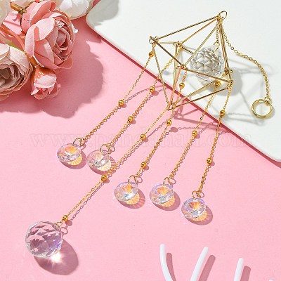 Стеклянный круглый шар с латунными цепочками HJEW-JM01298-1