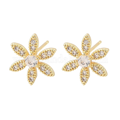 Серьги-гвоздики из латуни с микро-паве и прозрачным фианитом EJEW-F400-01B-G-1