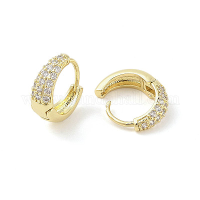 Серьги-кольца из латуни с микропаве из прозрачного кубического циркония для женщин EJEW-L285-001G-1
