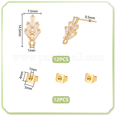 12 шт. латунная фурнитура для сережек-гвоздиков из кубического циркония в форме листа KK-UN0002-28-1