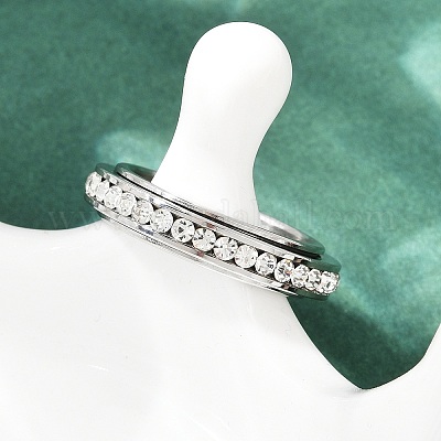 Вращающиеся кольца для пальцев из нержавеющей стали 304 со стразами RJEW-A074-01B-P-1