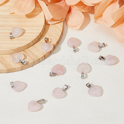 12 шт. подвески в форме сердца из натурального розового кварца G-FI0001-32-1