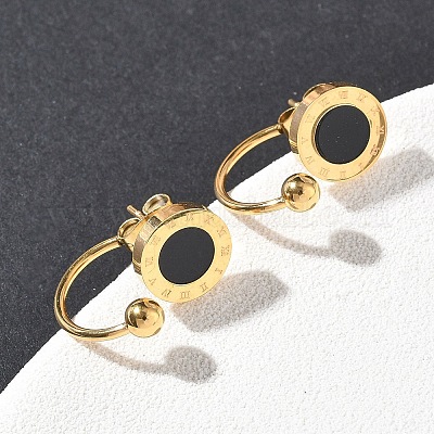 Плоские круглые серьги-гвоздики из нержавеющей стали 304 из смолы EJEW-G453-08G-1