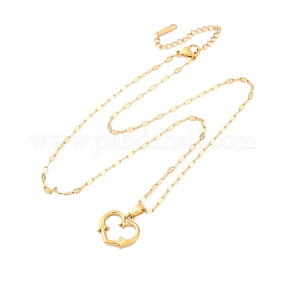 Ожерелье с подвеской из нержавеющей стали 201 для женщин NJEW-F335-02G-05-1