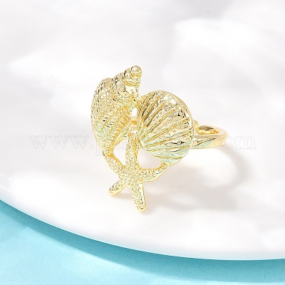 Латунные манжеты с океанской тематикой RJEW-C135-01G-03-1