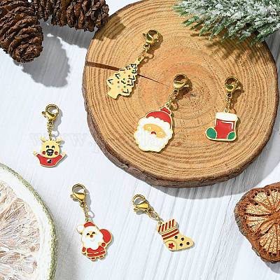 6 шт. 6 стиля рождественской тематики 316 хирургическая нержавеющая сталь эмалированные подвесные украшения HJEW-UN0001-11-1