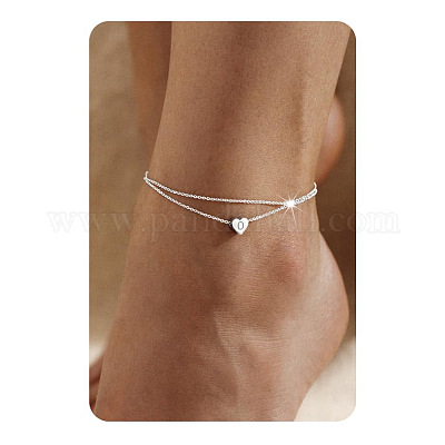 201 нержавеющая сталь сердце с инициалами двухслойные женские браслеты на ногу FS-WG0EC0A-11-1