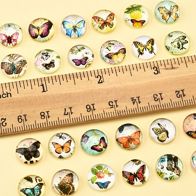 60шт полукруглые стеклянные кабошоны с бабочками GGLA-FS0001-16B-1