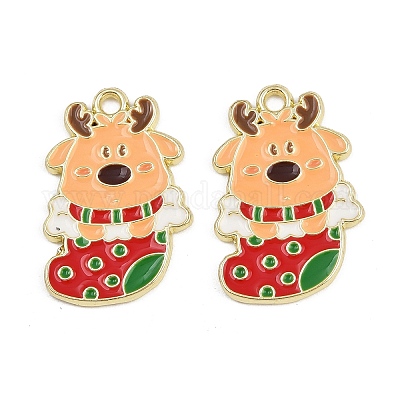 Подвески из сплава и эмали с изображением рождественских оленей ENAM-D304-01D-G-1