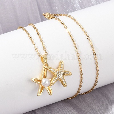 Подвеска в виде морской звезды из латуни с микропаве из кубического циркония для женщин NJEW-C076-06G-1