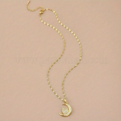 Ожерелья с подвесками из латуни с микропаве из прозрачных кубических цирконий в форме луны и сердца FS-WG7C282-01-1