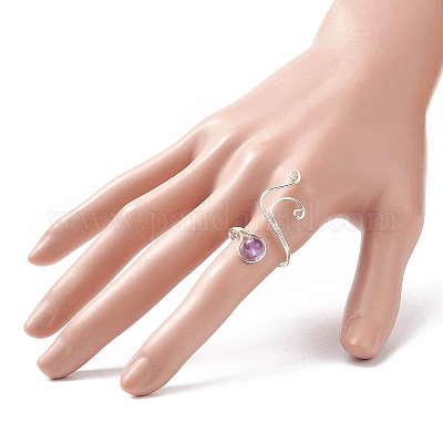 Круглое кольцо-манжета с бусинами и драгоценными камнями RJEW-JR00545-1