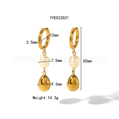 Серьги-кольца из нержавеющей стали и пресноводного жемчуга в форме слезы NL4895-1