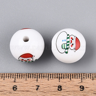 Непрозрачные акриловые круглые бусины с рождественским принтом OACR-T029-08D-1