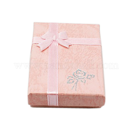 200PCS Cardboard Pendant Necklaces Boxes with Bowknot Rectangle Pink 7x5x2cm 