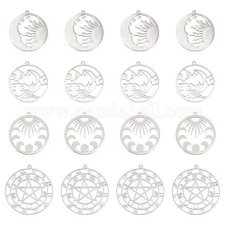 DICOSMETIC 16Pcs 4 Styles Stainless Steel 12 Zodiac Signs Charms Sun Moon Star Hexagram Hollow Charm Clouds and Moon Phase Pendants for DIY Necklaces Bracelets Jewelry Making STAS-DC0005-09-1