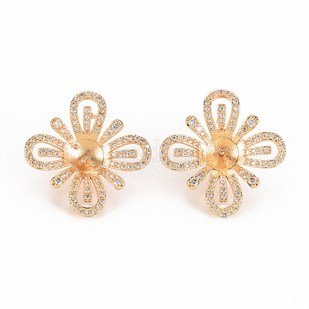 Brass Micro Pave Clear Cubic Zirconia Stud Earring Findings KK-S356-250-NF-1
