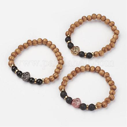 Bracelets extensibles avec perles en bois BJEW-JB02720-1