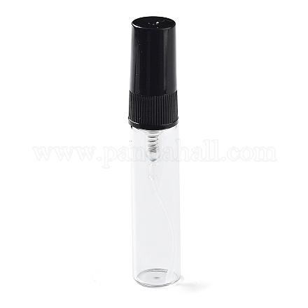 5mlミニ詰め替えガラススプレーボトル  プラスチック製の細かいミストスプレーとダストキャップ付き  香水用  エッセンシャルオイル  透明  7.65x1.4cm  容量：5ml（0.17液量オンス） MRMJ-WH0059-79B-1