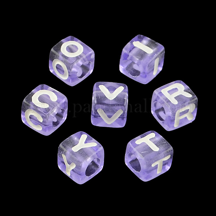 Perles de lettres à trou horizontal en acrylique transparent cube PL41C9129-01-1