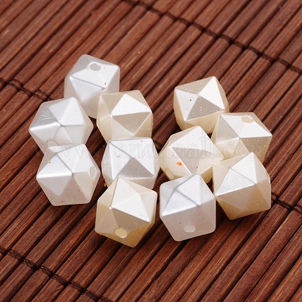 Faceted Cube Imitation Pearl Acrylic Beads OACR-L004-3294-1