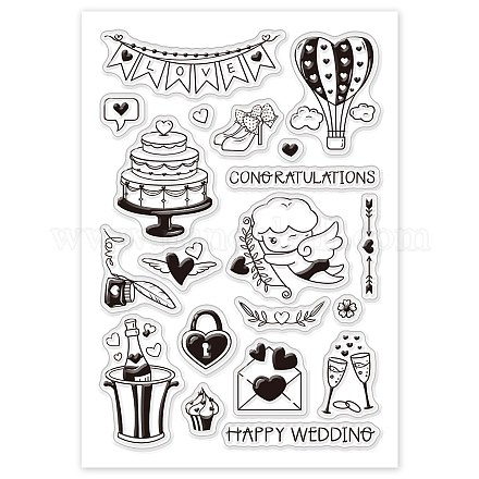 塩ビプラスチックスタンプ  DIYスクラップブッキング用  装飾的なフォトアルバム  カード作り  スタンプシート  結婚式をテーマにした模様  16x11x0.3cm DIY-WH0167-56-115-1