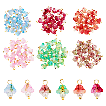 CHGCRAFT 120Pcs 6Colors Trumpet Flower Pendants Electroplate Glass Charms Glass Pearl Round Beads for Jewelry Making and DIY Craft Accessories FIND-CA0005-92-1