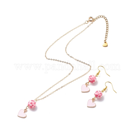 Coeur en alliage d'émail avec collier pendentif en perles de résine boucles d'oreilles pendantes SJEW-JS01249-1