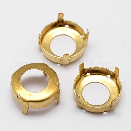 Flat Round Brass Sew on Prong Settings KK-N0084-A13-14mmG-1