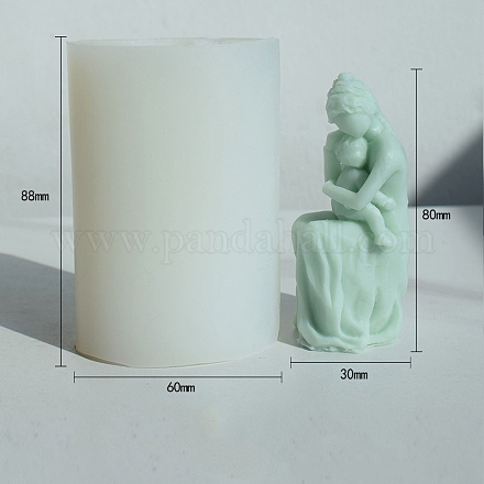 3D アロマセラピー ワックス キャンドル シリコン型  DIY 人間フィギュア アロマセラピー 石膏 滴下 接着剤 装飾  子供を抱く母親  ホワイト  8.8x6cm PW-WG76606-02-1
