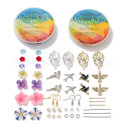 Kits de fabrication de boucles d'oreilles pendantes de fleurs et d'oiseaux DIY-SZ0008-96-1
