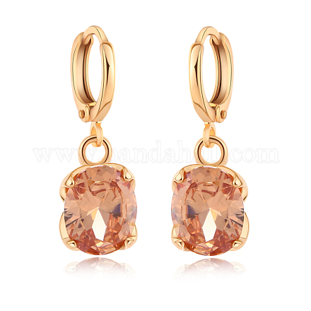 Real 18K Gold Plated Hot Trends Oval Brass Rhinestone Dangle Hoop Earrings EJEW-EE0001-122B-1