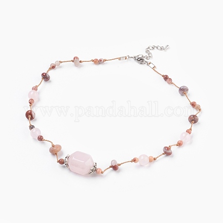 Quarzo rosa naturale e collane di perline di diaspro rosso NJEW-F232-01-1