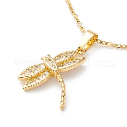 Clear Cubic Zirconia Dragonfly Pendant Necklace NJEW-O125-06G-1