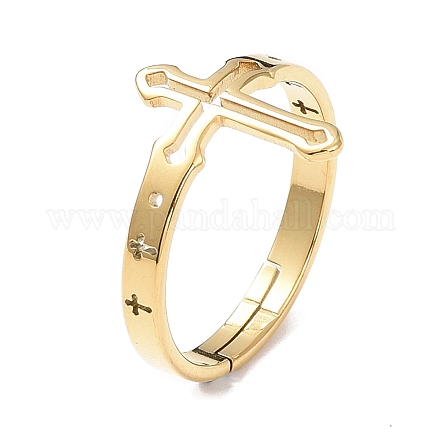 Ion Plating(IP) 304 Stainless Steel Hollow Out Cross Adjustable Ring for Women RJEW-I097-05G-1
