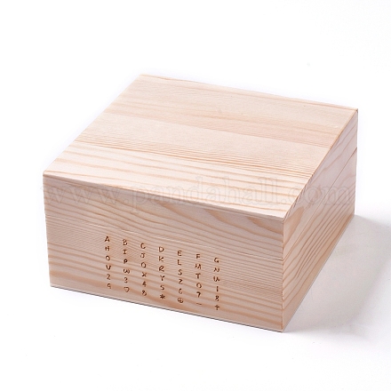 木箱  42穴付き  レターおよびナンバースタンプセット用  正方形  湯通しアーモンド  14.3x14.3x7.5cm X-ODIS-WH0005-45-1