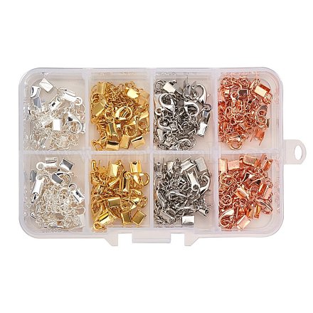 PandaHall Elite 4 Mixing Colors Brass Chain Extender And Lobster Claw Clasps Drop End for Craft 1 Box KK-PH0017-02-1
