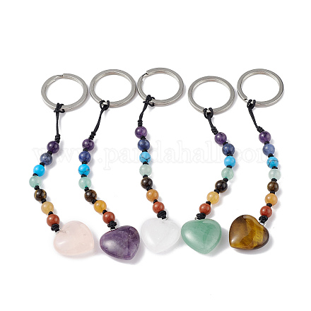 7 porte-clés en perles de pierres précieuses chakra KEYC-F036-02-1