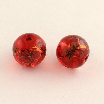 Flower Picture Glass Beads GFB-R003-10mm-01-1