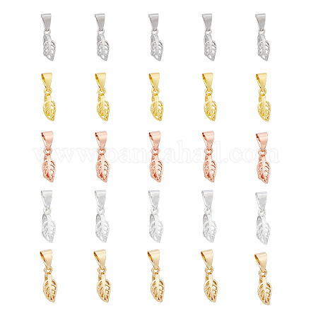 SUPERFINDINGS 20Pcs 5 Colors Real Gold Plated Pinch Bail Filigree Leaf Hangers Pendant Clasp Ice Pick Pinch Bails Brass Bead Pendant Connector for DIY Necklace Jewelry Craft KK-FH0005-80-1