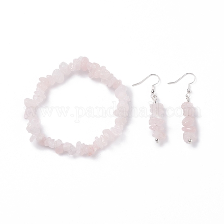 Set di gioielli con perline di quarzo rosa naturale SJEW-JS01232-06-1